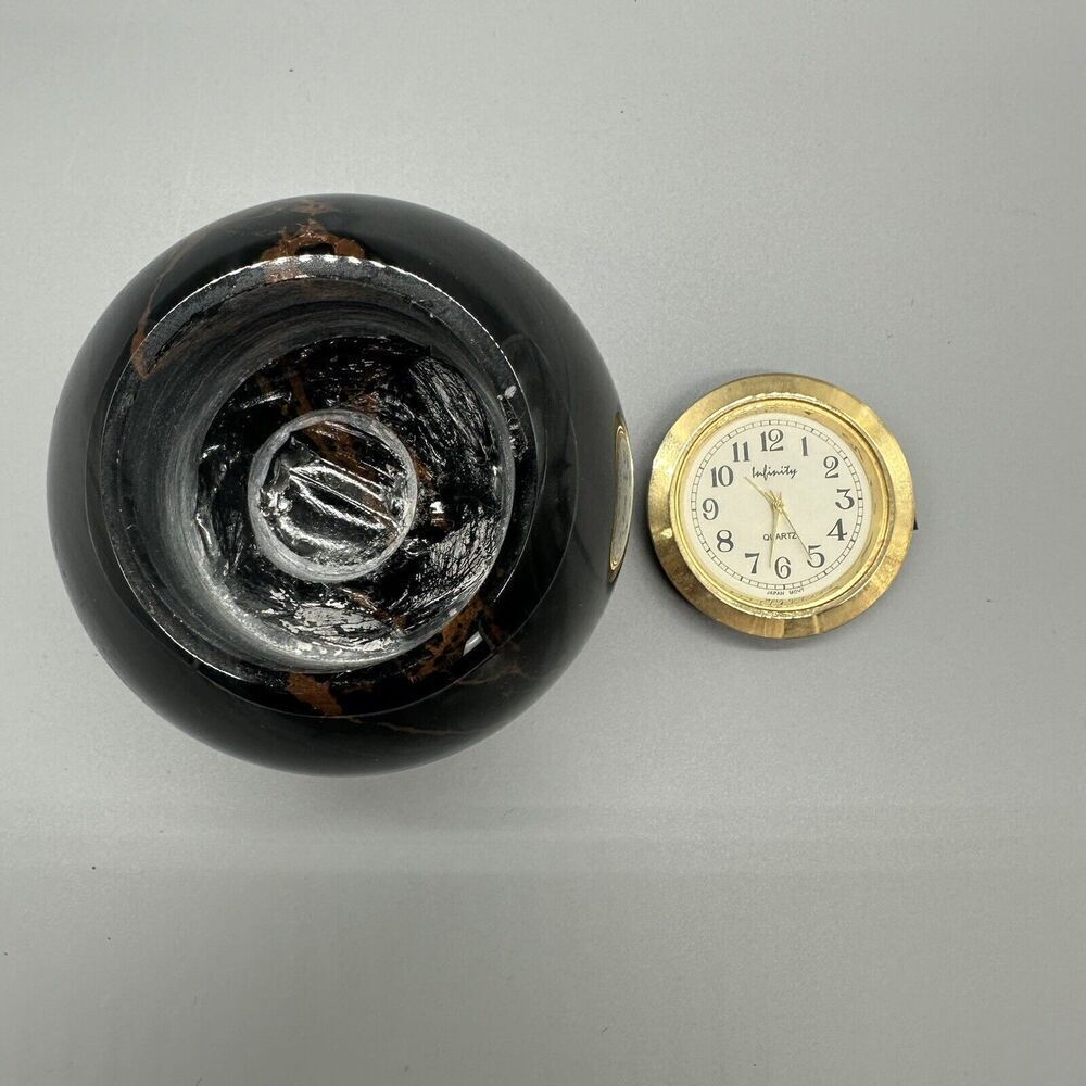 Marble Ball Desk Clock Infinity Japan Movt Paperweight Black/Brown - Picture 6 of 9